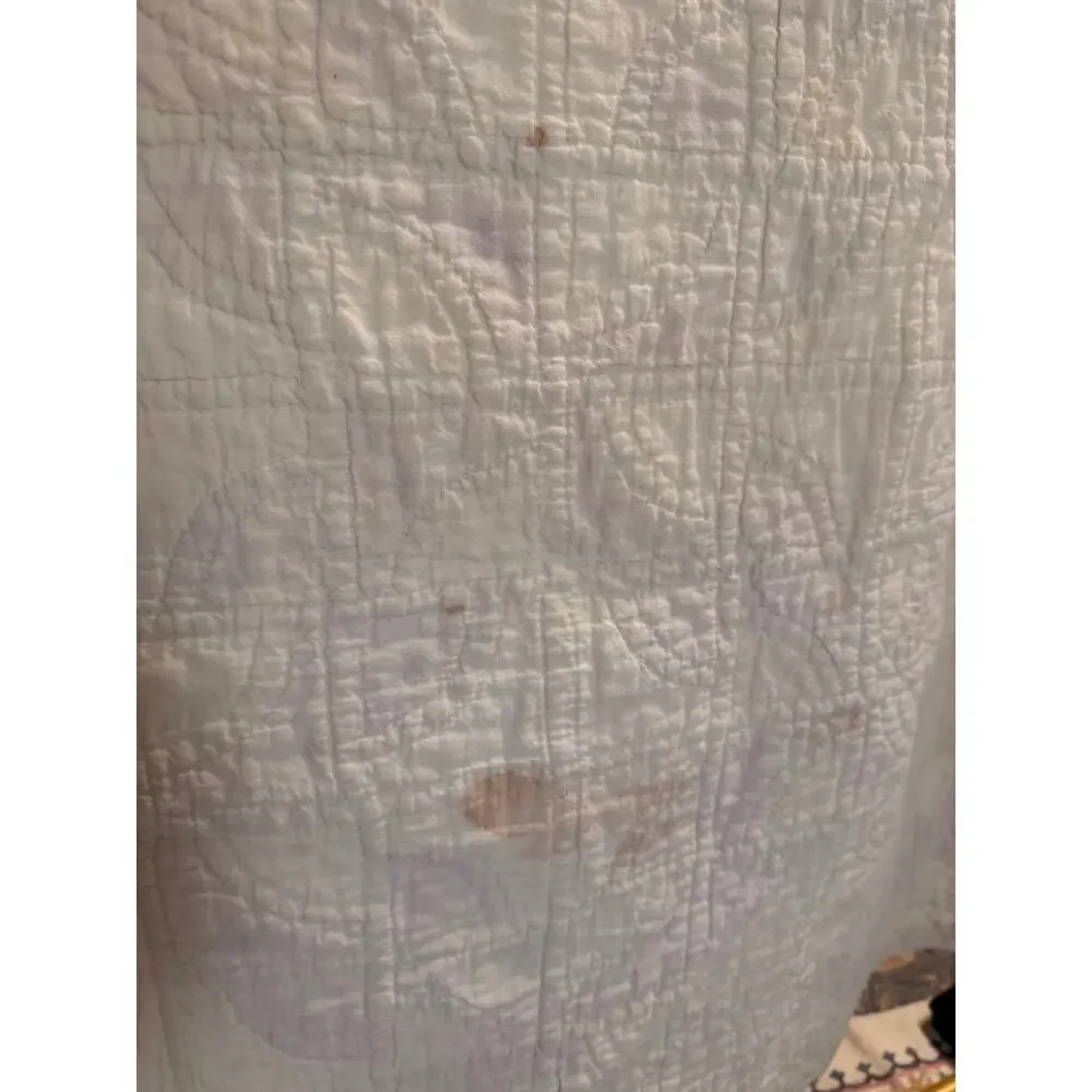 Vintage Handmade Hand Sewn Quilt Red White Blue Floral Cottagecore Farmhouse